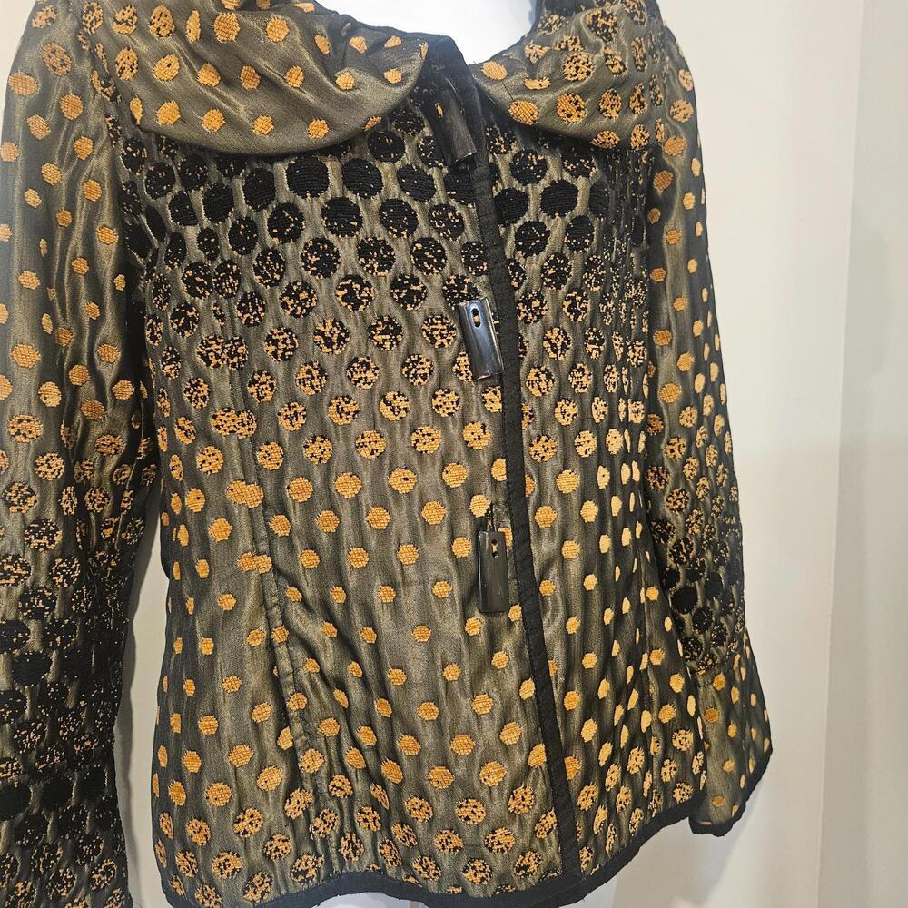 Art2Wear Jacket Womans Yak Magik Toggle Button Nepal Gold Texture Silk Trim Sz S